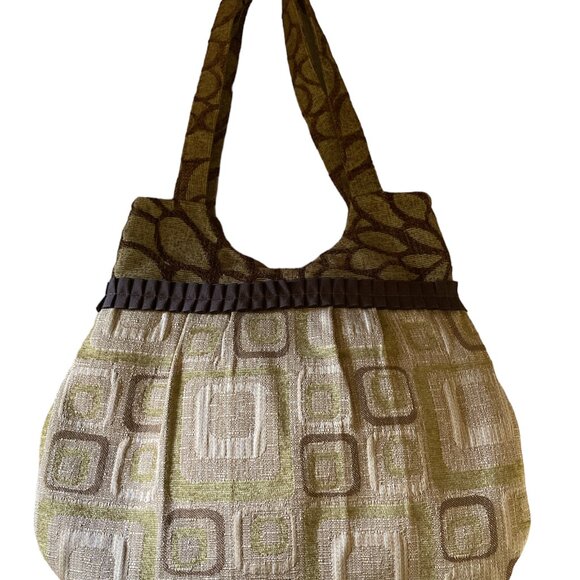 Handcrafted Green Brown Recycled Upholstery Fabric Purse w/Button Closure - Picture 5 of 8